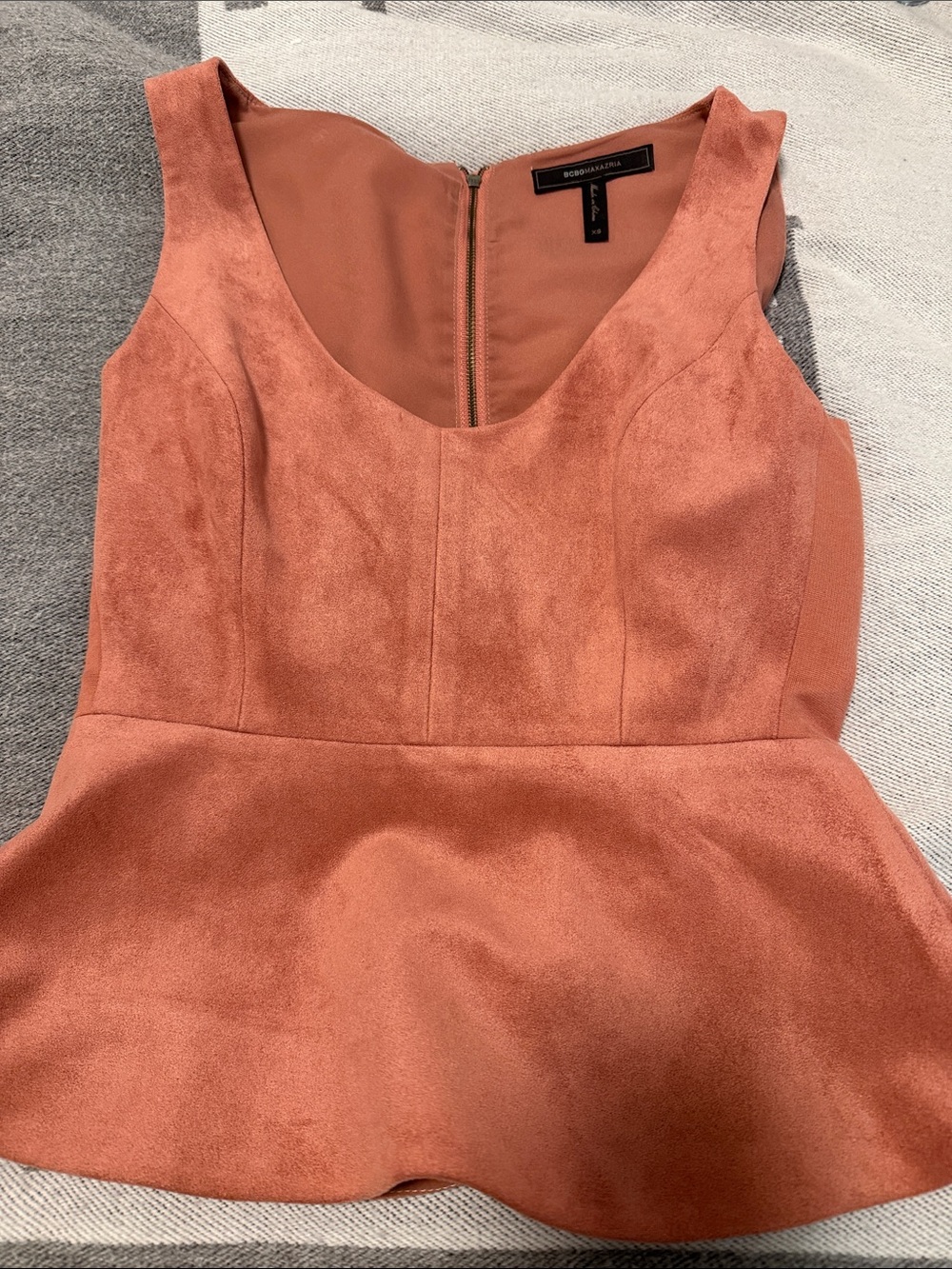 BCBGMaxAzria Dusty Coral Suede Peplum Sleeveless Top